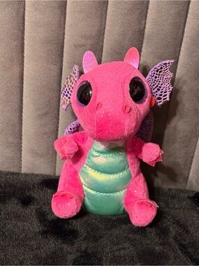 💞4/$35- Ty Beanie Boos Spitfire Pink Dragon Plush 2024 Glitter Eyes Purple Wings
